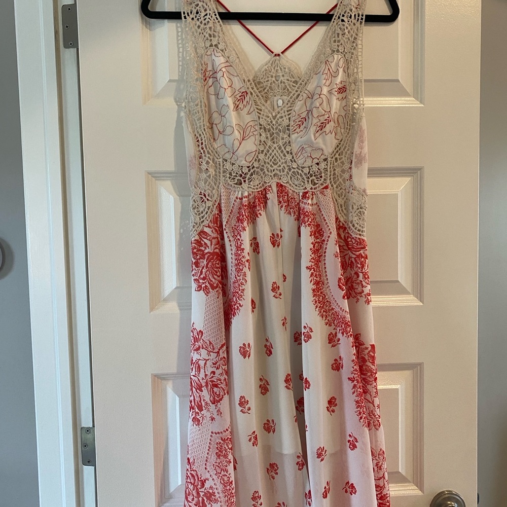 Free People Red and Cream Midi Dress